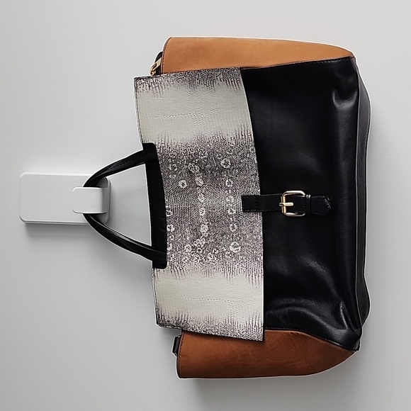 COSMOPARIS Meya Top Handle Multi Colour Leather Flap Tote Bag - Picture 2 of 14